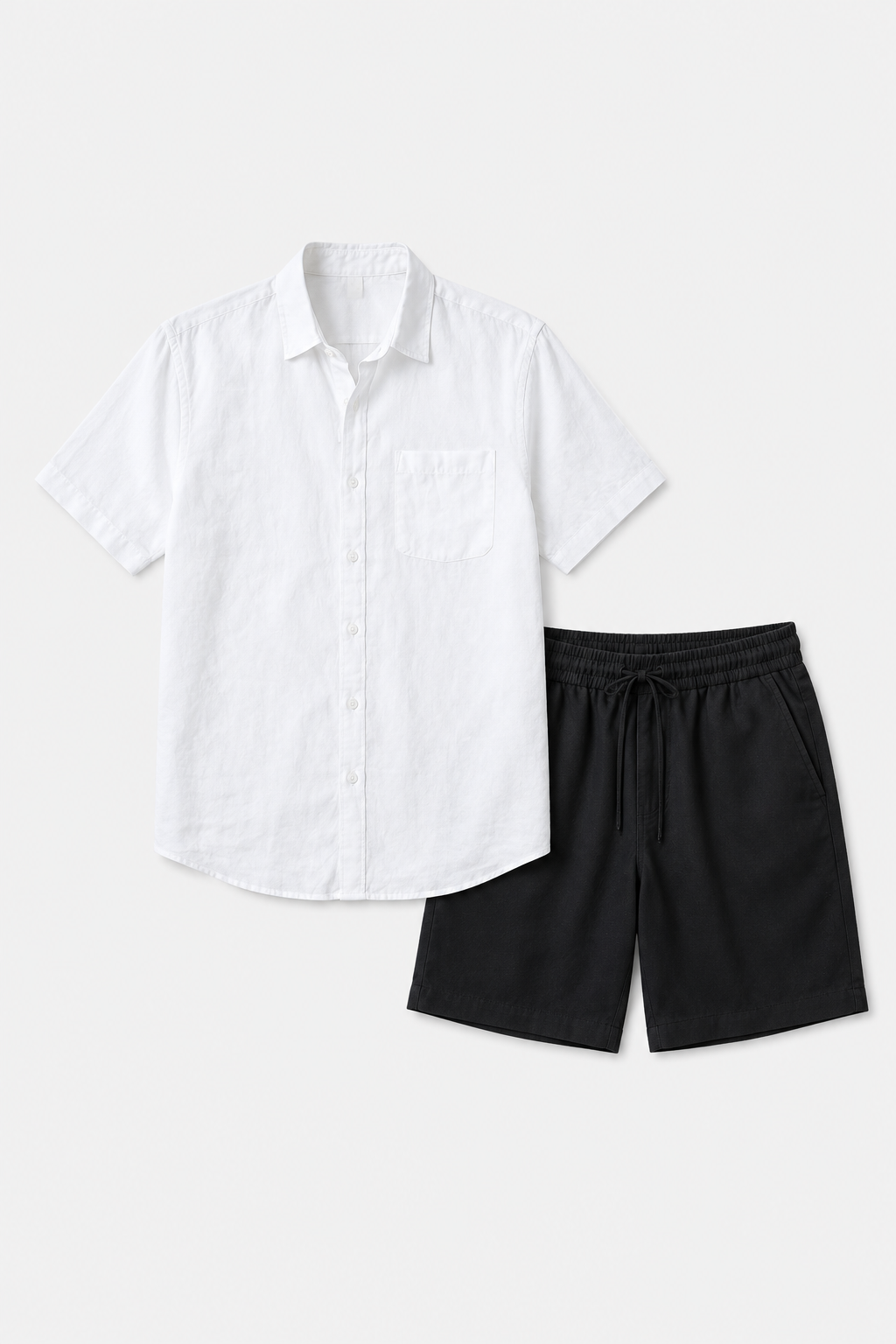 Leinen-Sommer-Set Kurzarm, Weiß-Schwarz, luftig & bequem