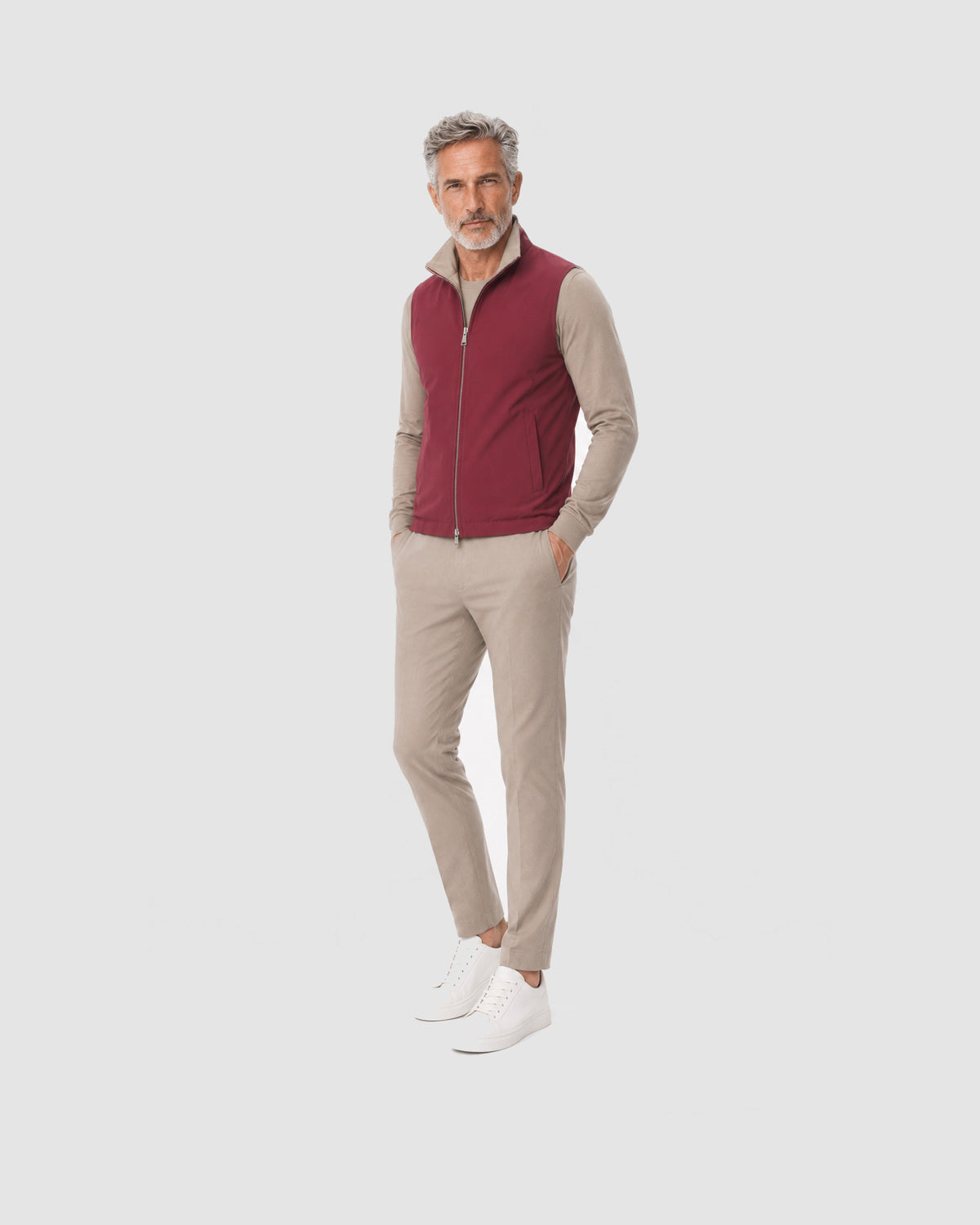 Herren Wende-Steppweste ärmellos – Kirschrot & Taupe, Bild 4