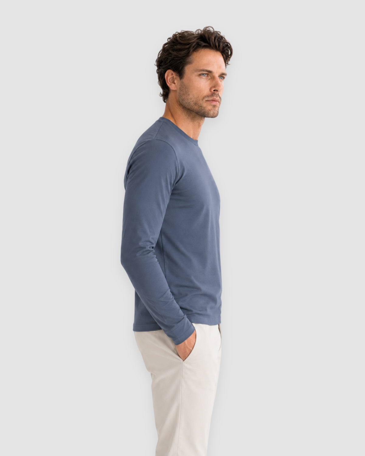 Herren Longsleeve mit Rundhals – Stahlblau, Bild 5