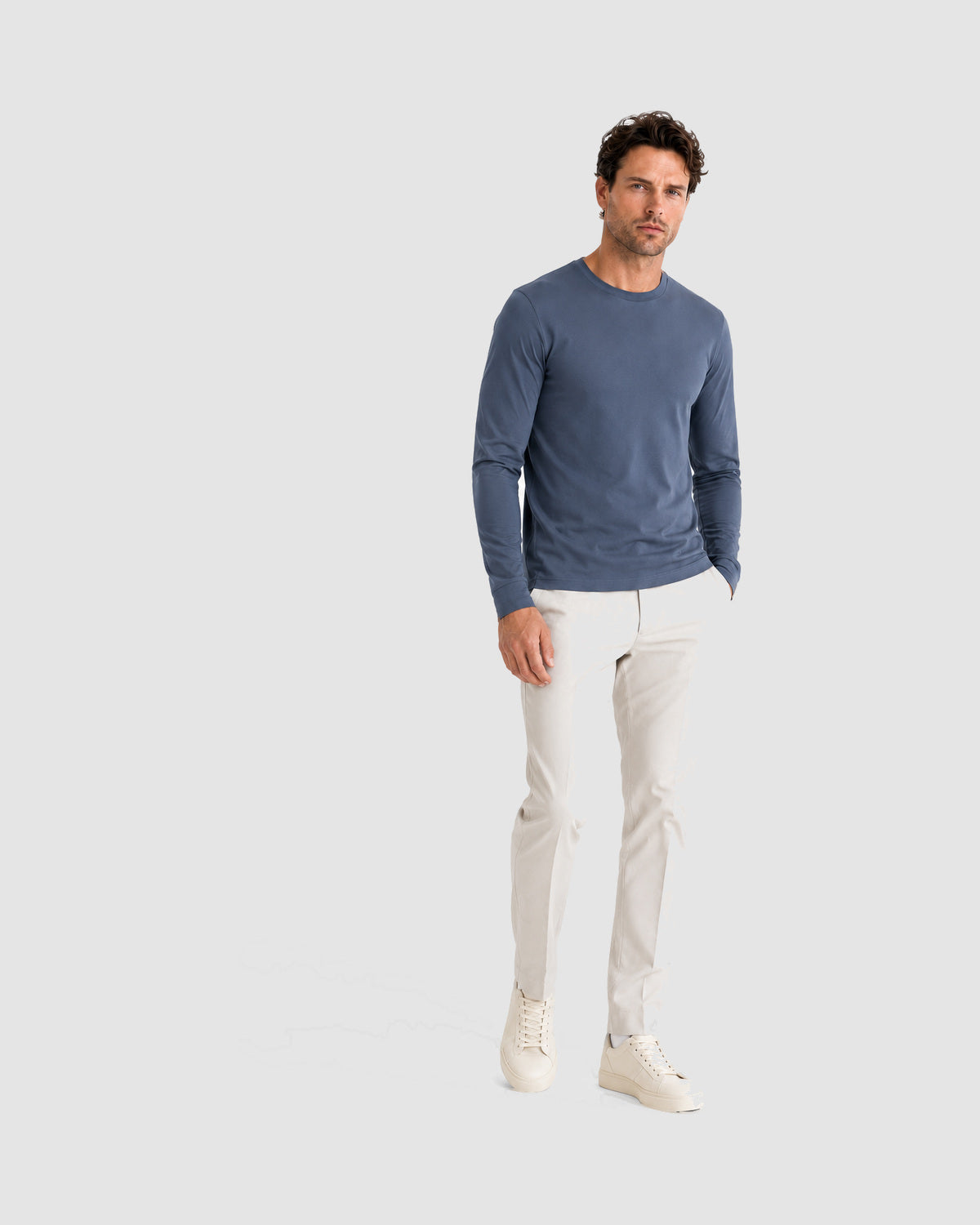 Herren Longsleeve mit Rundhals – Stahlblau, Bild 3