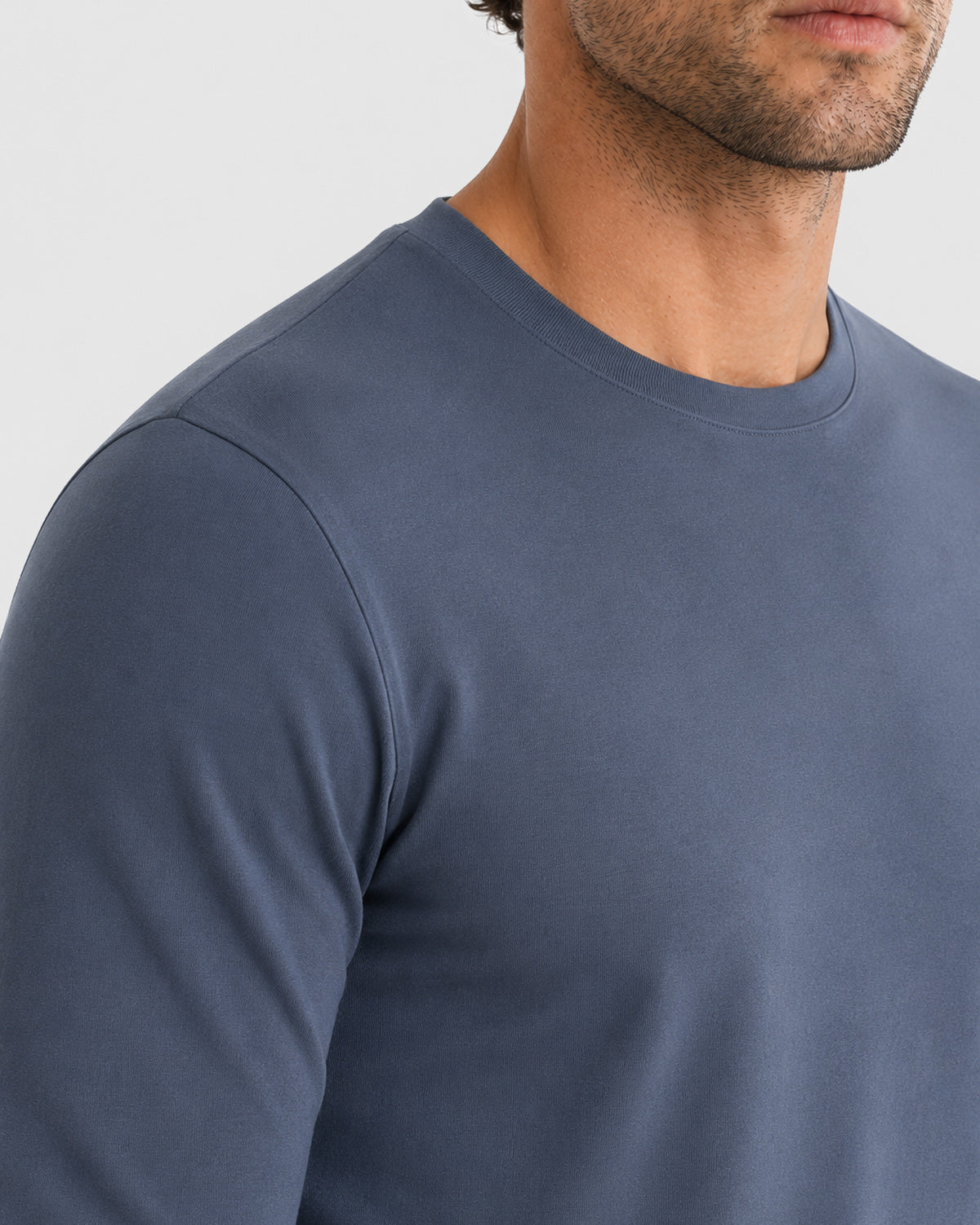 Herren Longsleeve mit Rundhals – Stahlblau, Bild 7