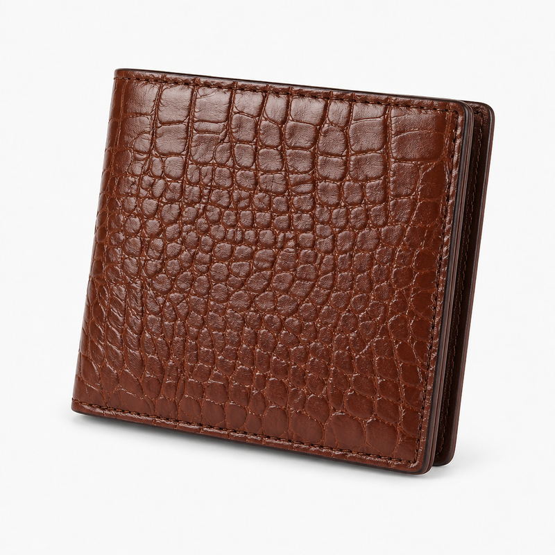 Kurze Herren-Bifold-Geldbörse mit Krokodilstruktur – Braun