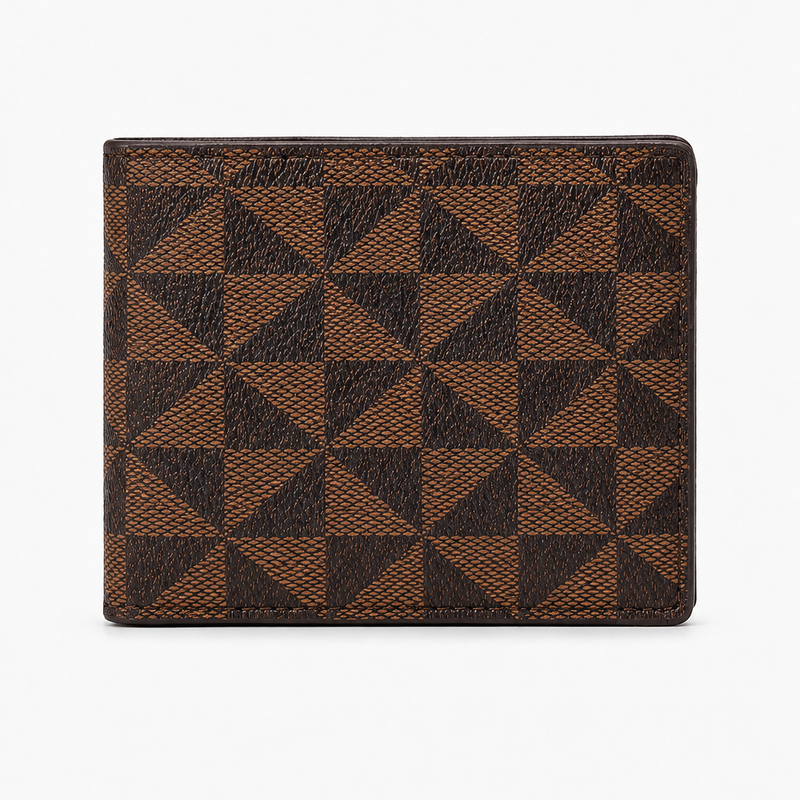 Kurze Bifold-Geldbörse mit geometrischem Muster – Kaffee
