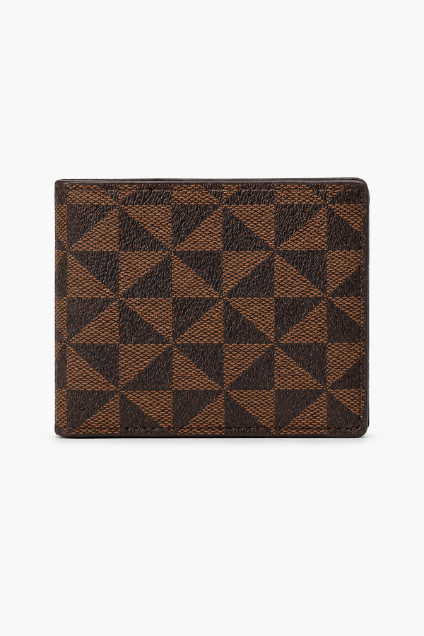 Kurze Bifold-Geldbörse mit geometrischem Muster – Kaffee