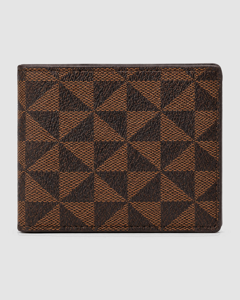Heren portemonnee van kunstleer met geometrisch patroon – Koffiebruin
