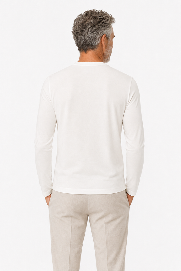 Longsleeve Herren Baumwolle Rundhals Ivory White