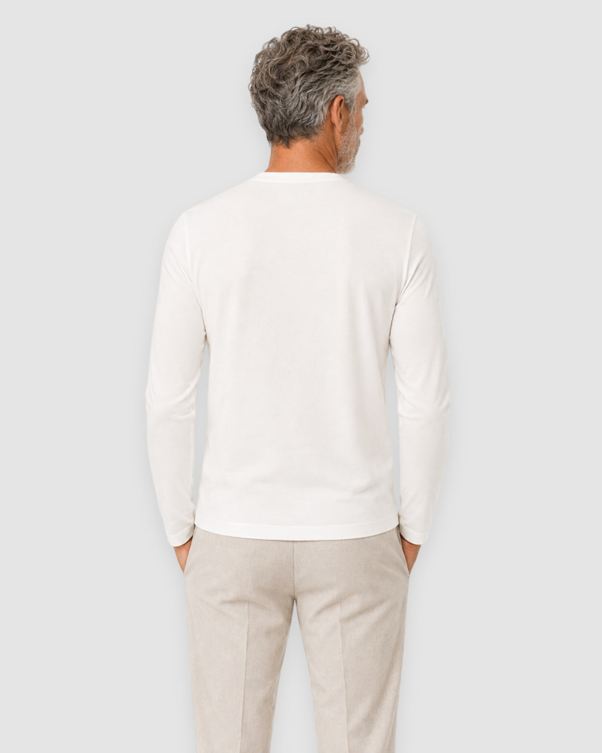Herren Longsleeve mit Rundhals – Elfenbeinweiß, Bild 5