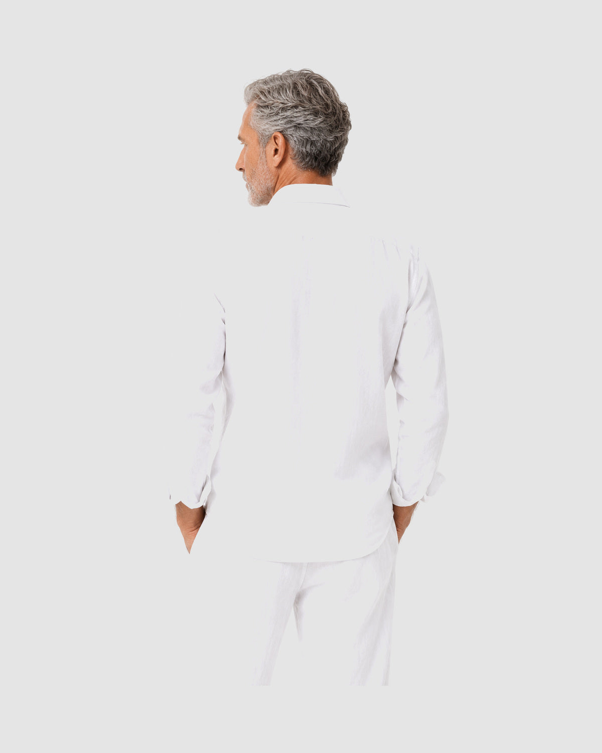 Herren Leinen-Set Langarm mit Hose – Weiß, Bild 4