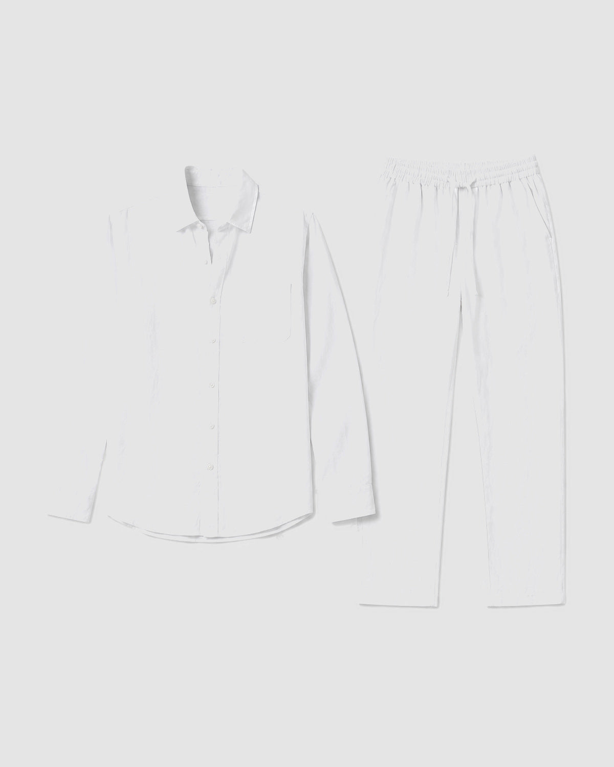 Herren Leinen-Set Langarm mit Hose – Weiß, Bild 1
