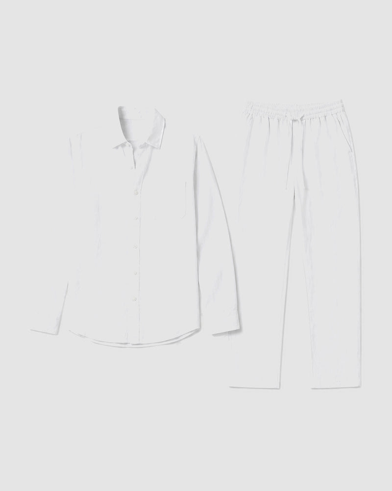 Linnenset voor heren met lange mouwen en broek – Wit