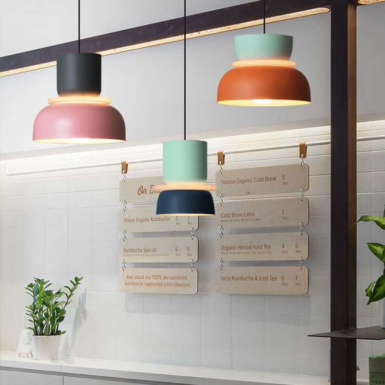 Nordische Metall LED Pendelleuchte Macaron Etagenschirm