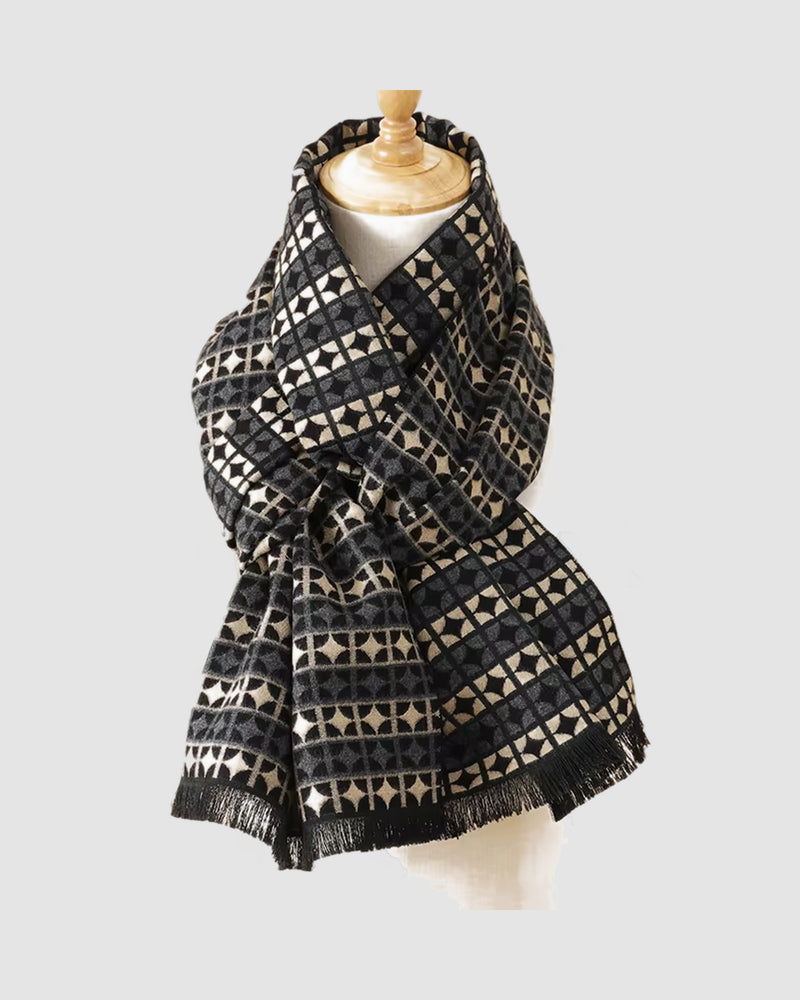 Herensjaal met geometrisch patroon – Zwart/beige