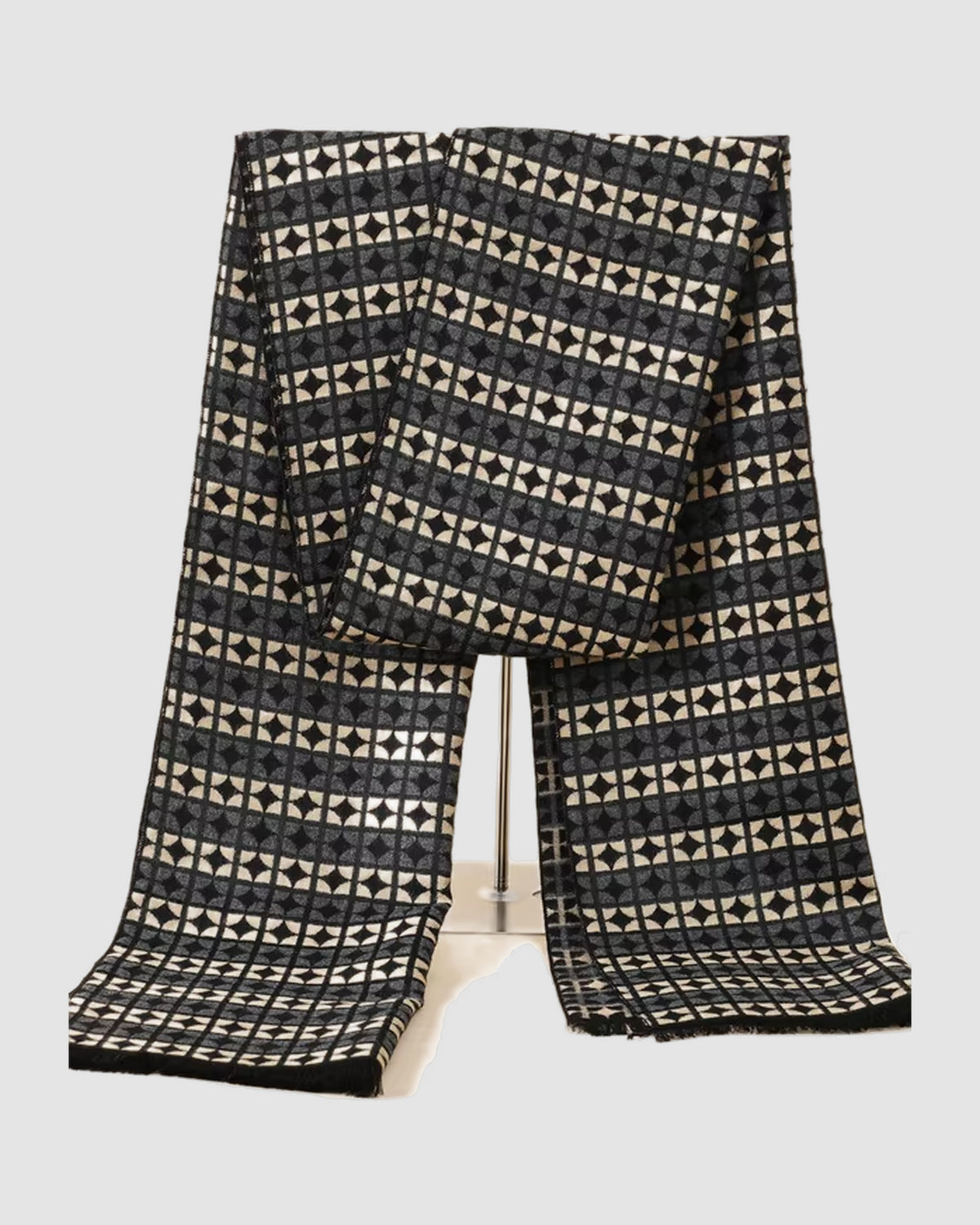 Herren Schal mit geometrischem Muster – Schwarz/Beige, Bild 2