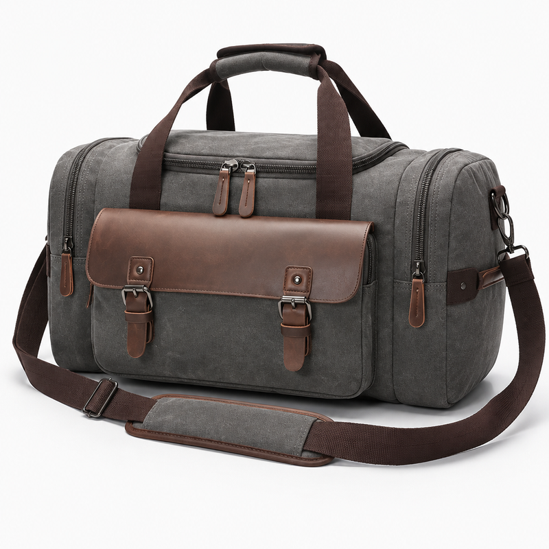 Herren Canvas-Reisetasche mit Schultergurt – Grau
