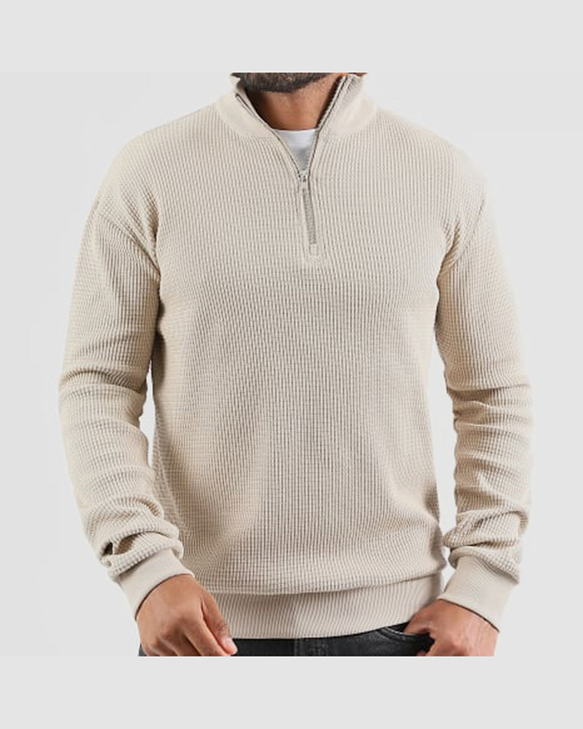 Herren Pullover mit Reißverschlusskragen und Waffeltextur, Bild 4