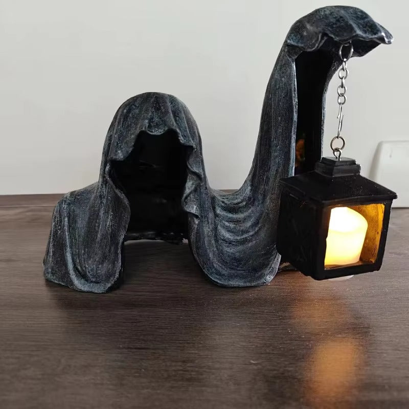 Geisterfigur mit Laterne - Leuchtende Halloween-Deko Grau