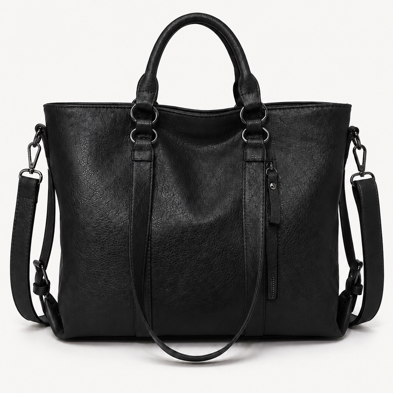 Herren Tote-Crossbody-Tasche aus Kunstleder – Schwarz