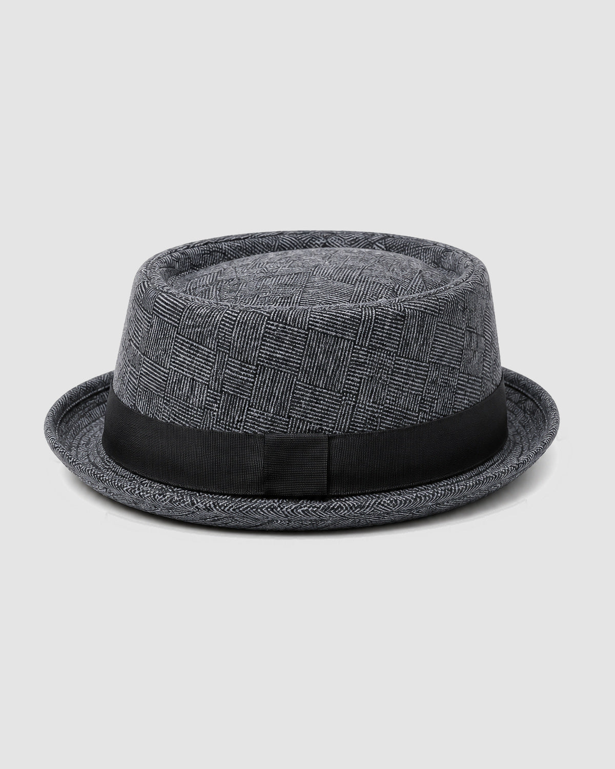 Herren Fedora-Hut mit Karomuster und Hutband – Dunkelgrau