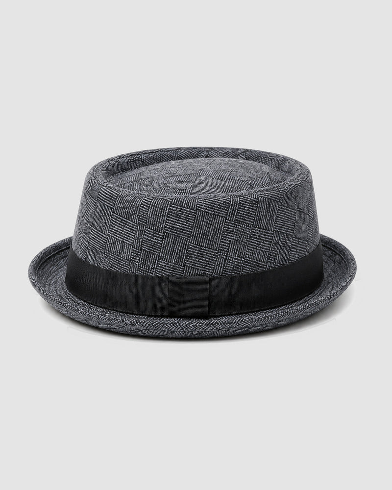 Fedora-hoed voor heren met ruitpatroon en hoedband – Donkergrijs