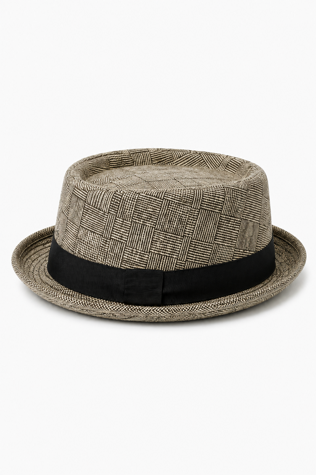 Herren Fedora-Hut Khaki mit Karomuster und Hutband