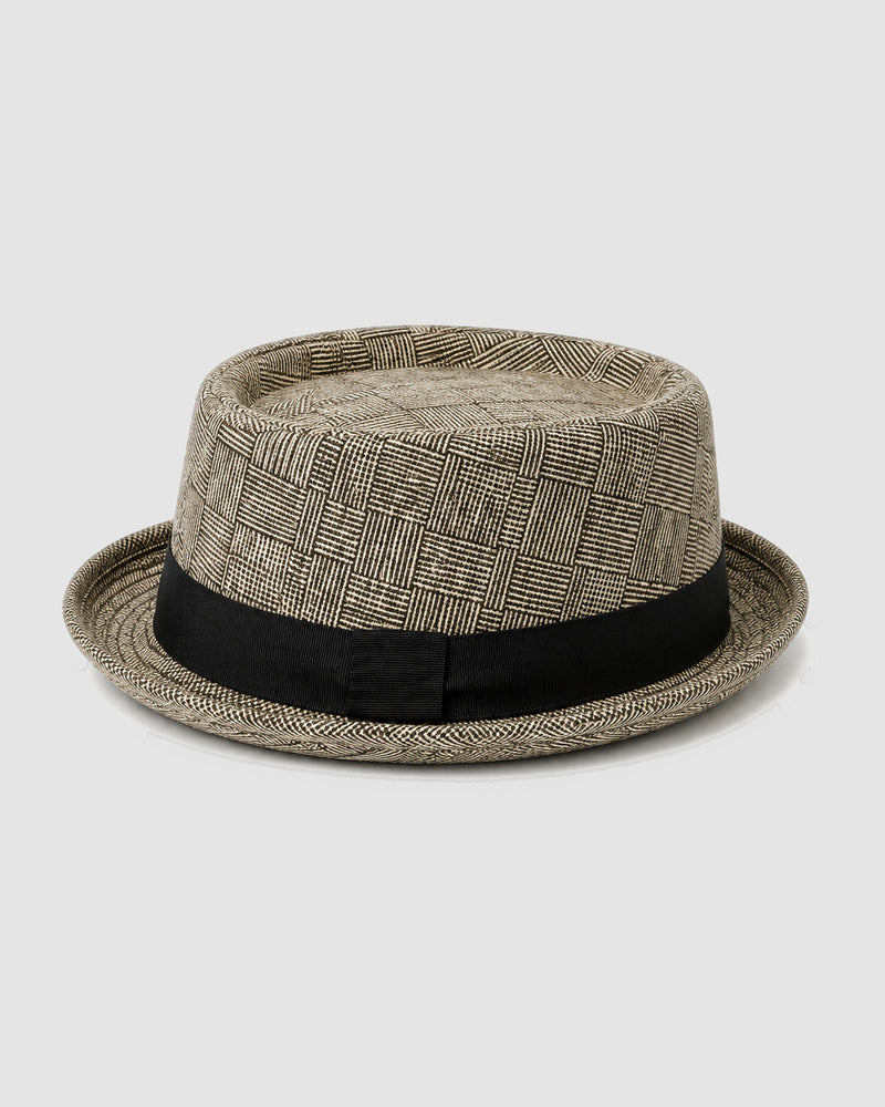 Fedora-hoed voor heren met ruitpatroon en hoedband – Khaki