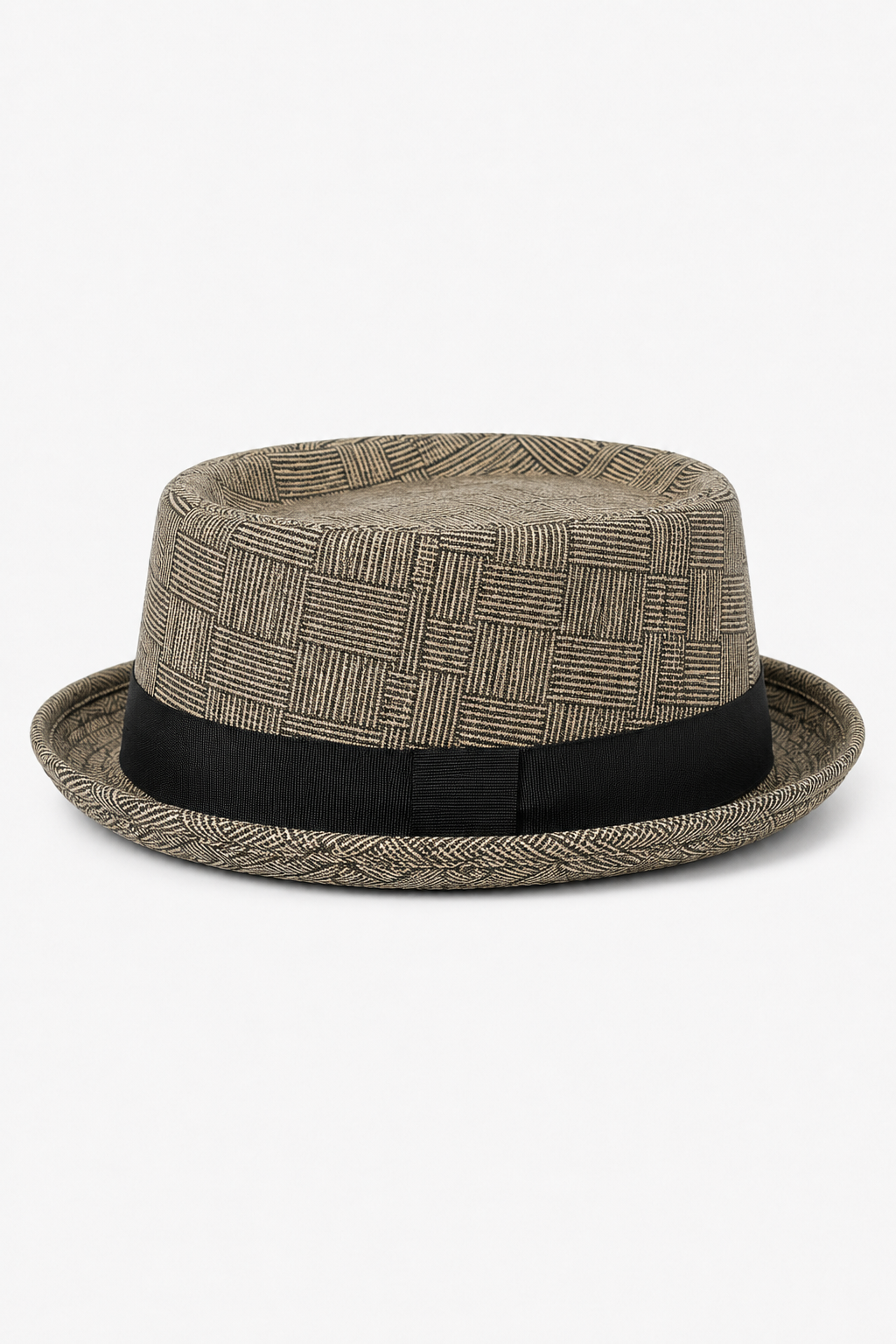 Herren Fedora-Hut Khaki mit Karomuster und Hutband