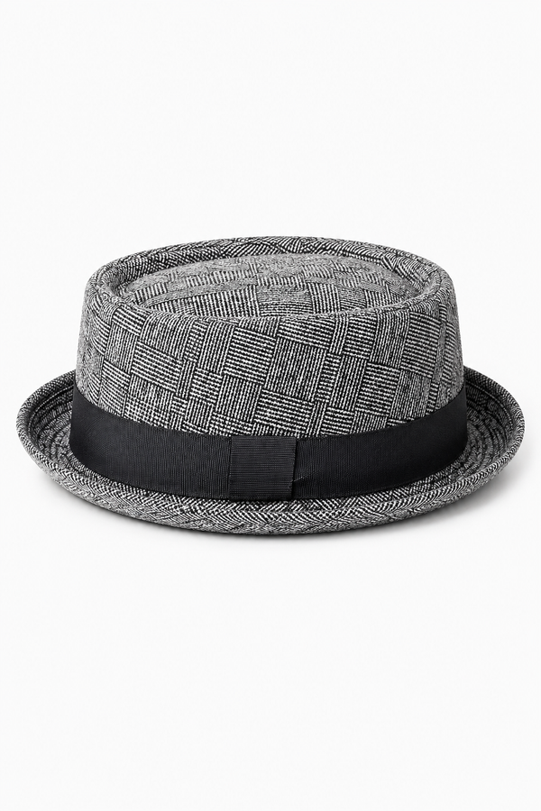 Herren Fedora-Hut Hellgrau mit Karomuster und Hutband