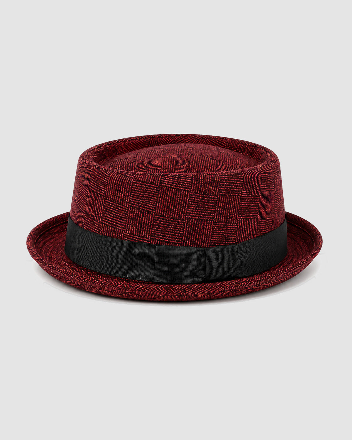 Herren Fedora-Hut mit Karomuster und Hutband – Weinrot