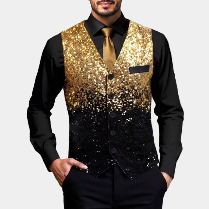 Herren Glitzer-Weste mit Satin-Revers
