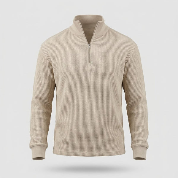 Herren Pullover mit Reißverschlusskragen und Waffeltextur, Bild 1