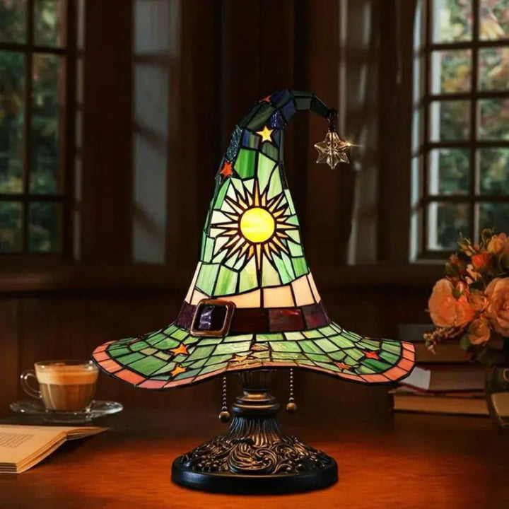 Hexenhut-Glasmalerei-Lampe - Handgefertigtes Warmlicht