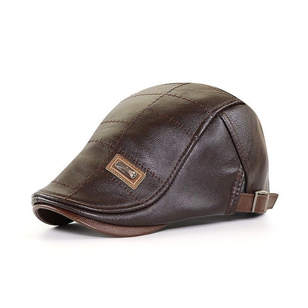 Herren Baskenmütze Leder Retro