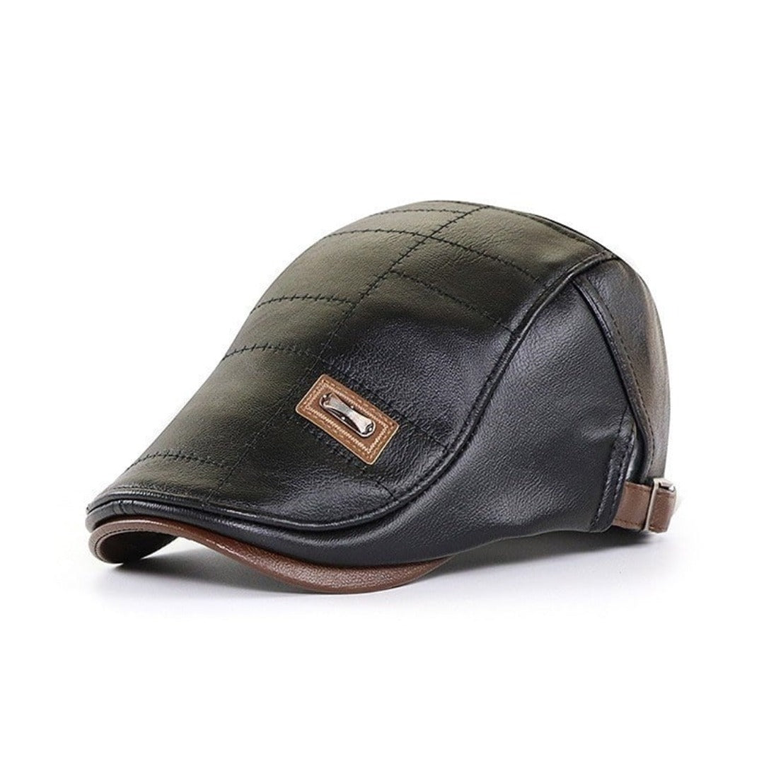 Herren Baskenmütze Leder Retro