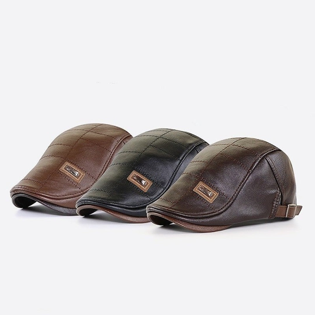 Herren Baskenmütze Leder Retro
