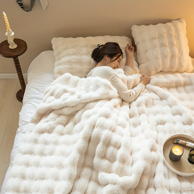 Bubble-Fleece Kuscheldecke – Plüschig Weiche Couch-Decke