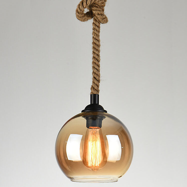Glaskugel-Pendelleuchte mit Hanfseil - Vintage Lichtdesign
