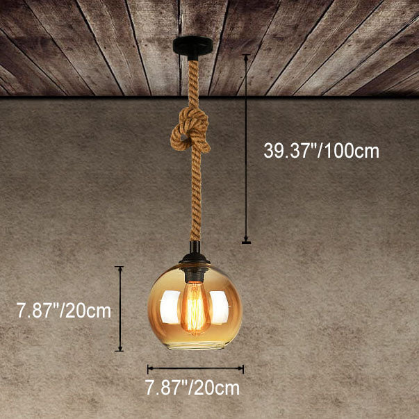 Glaskugel-Pendelleuchte mit Hanfseil - Vintage Lichtdesign