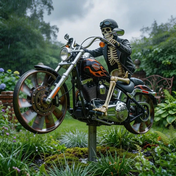 Totenkopf-Motorrad-Gartenwindrad