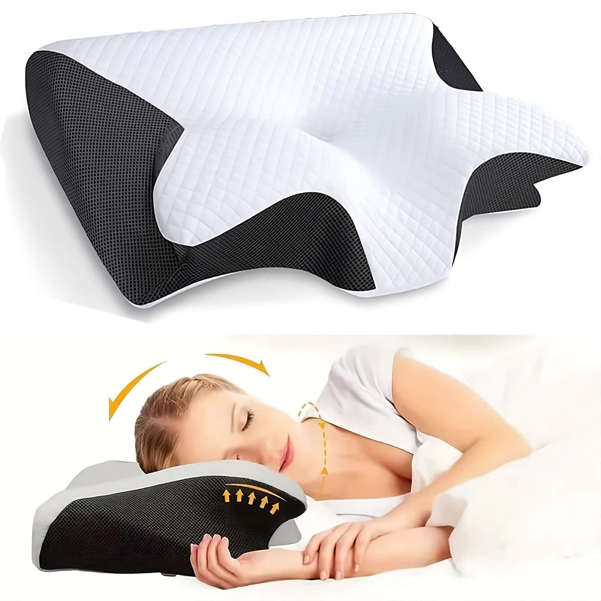 DreamAlign Konturkissen orthopädisch für Nacken und Schulter – Weiß/Schwarz – Ansicht 10
