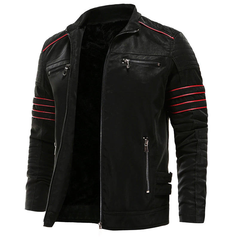 Herren Bikerjacke aus Kunstleder mit Kontraststreifen