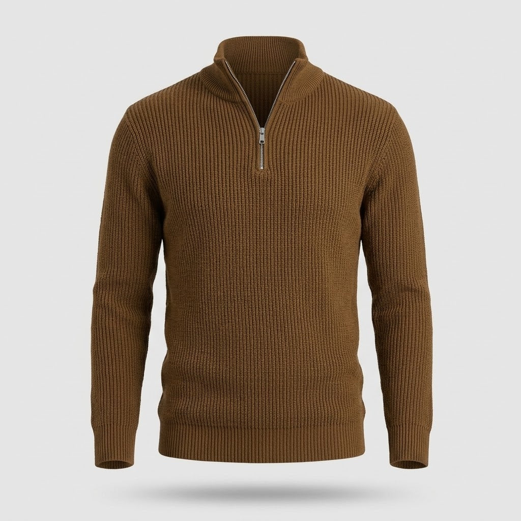 Herren Rollkragenpullover mit Halb-Reissverschluss - Warmer Strick, Regular Fit