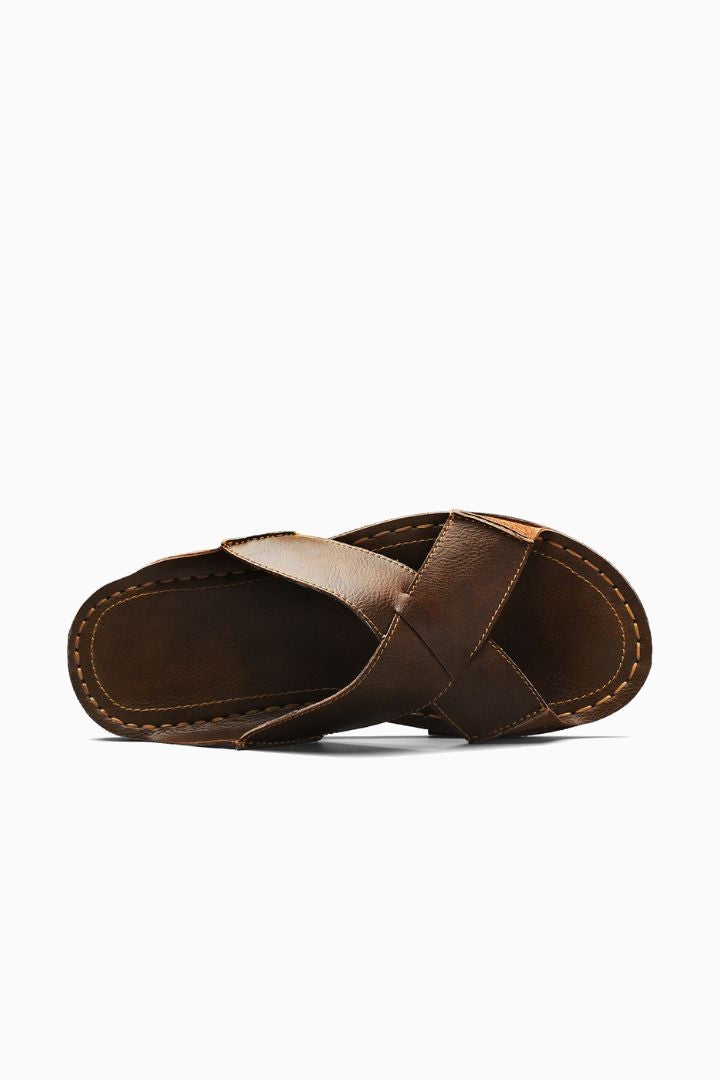 Herresandaler i Brun Læder - Krydsrem Design for Sommer - - Sko