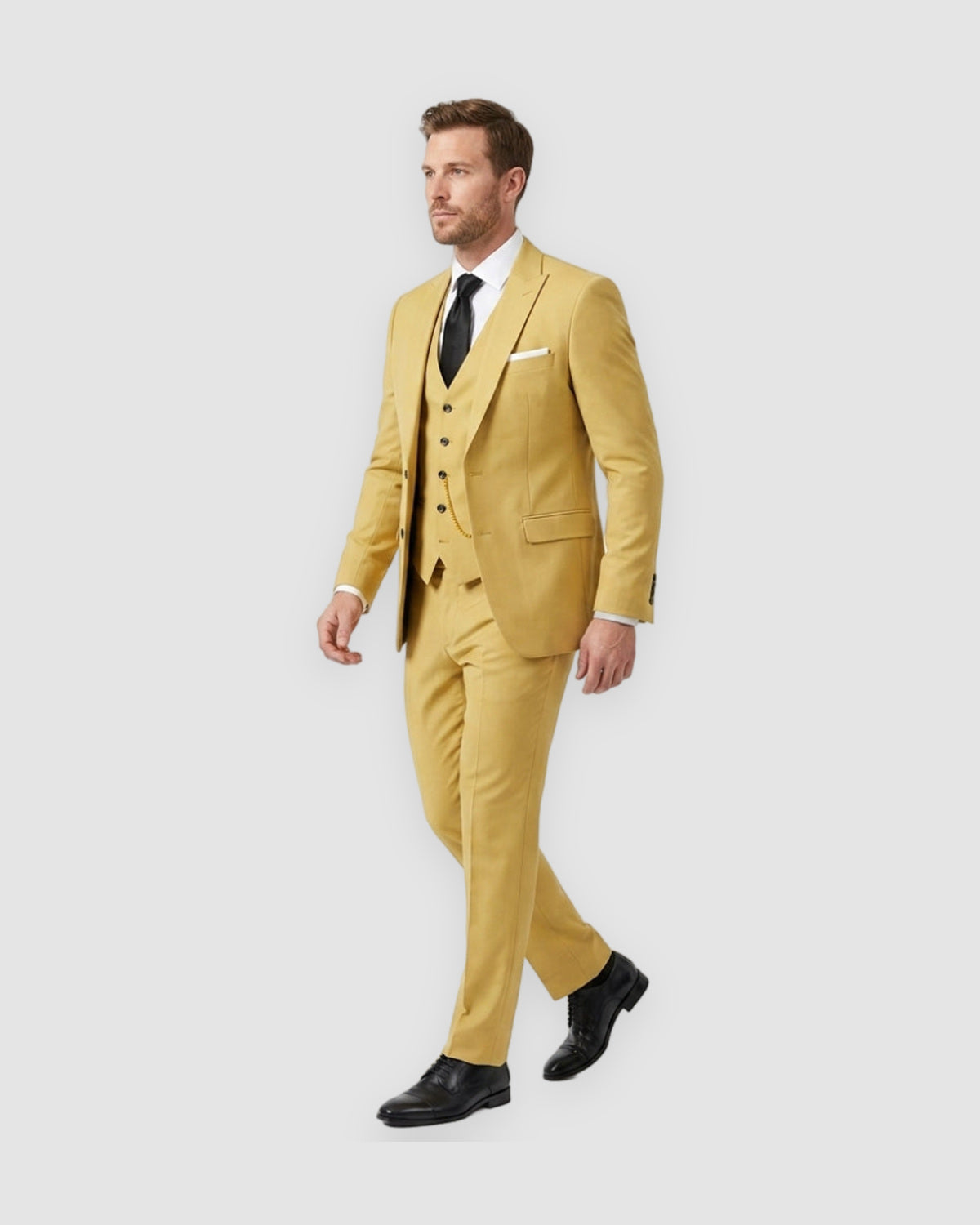 Herren Anzug dreiteilig, Slim Fit in Gelb