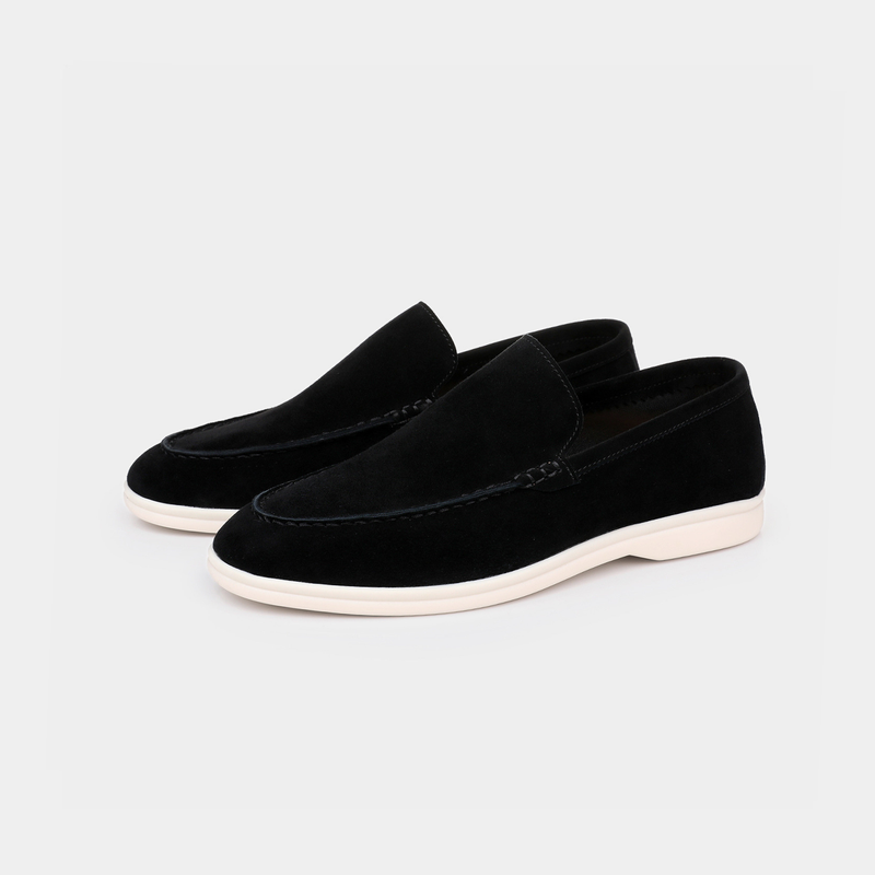 Herren Loafer Wildleder-Optik Slip-On Gummisohle Schwarz – Bequem