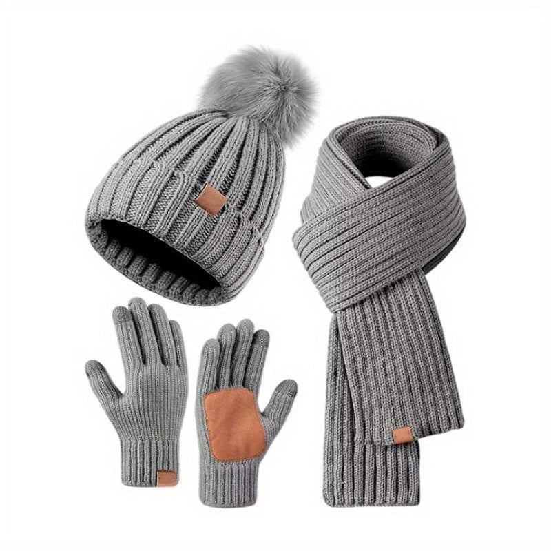 3-in-1 Winterset – Strickmütze, Schal und Touchscreen-Handschuhe