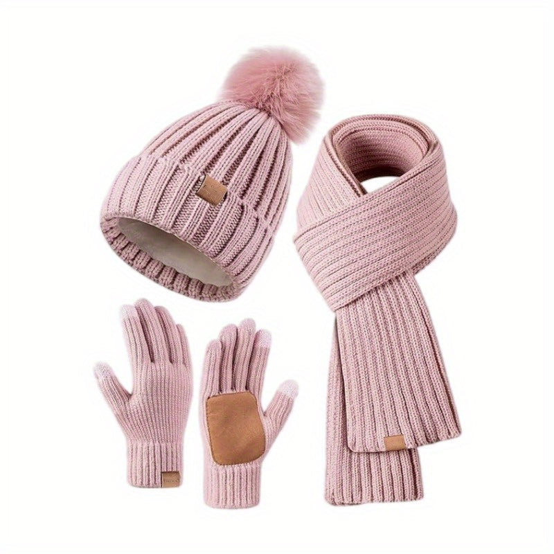 3-in-1 Winterset – Strickmütze, Schal und Touchscreen-Handschuhe
