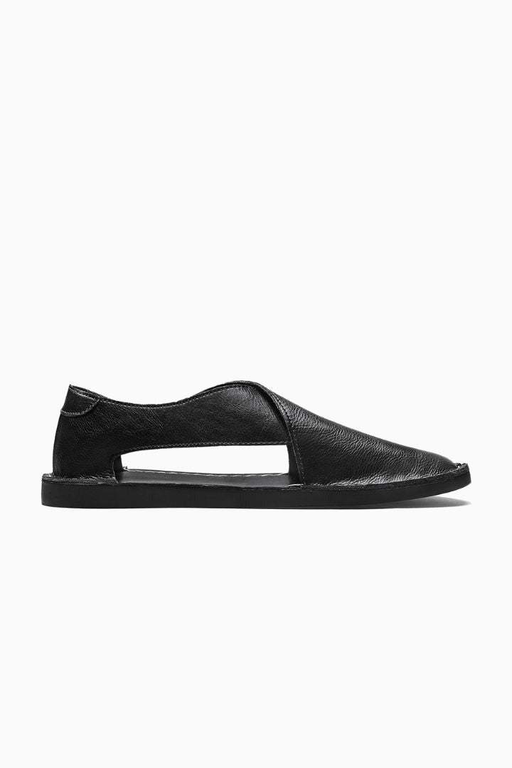 Herresandaler i sort læder – Komfortable åbne sandaler til sommer - - Sko