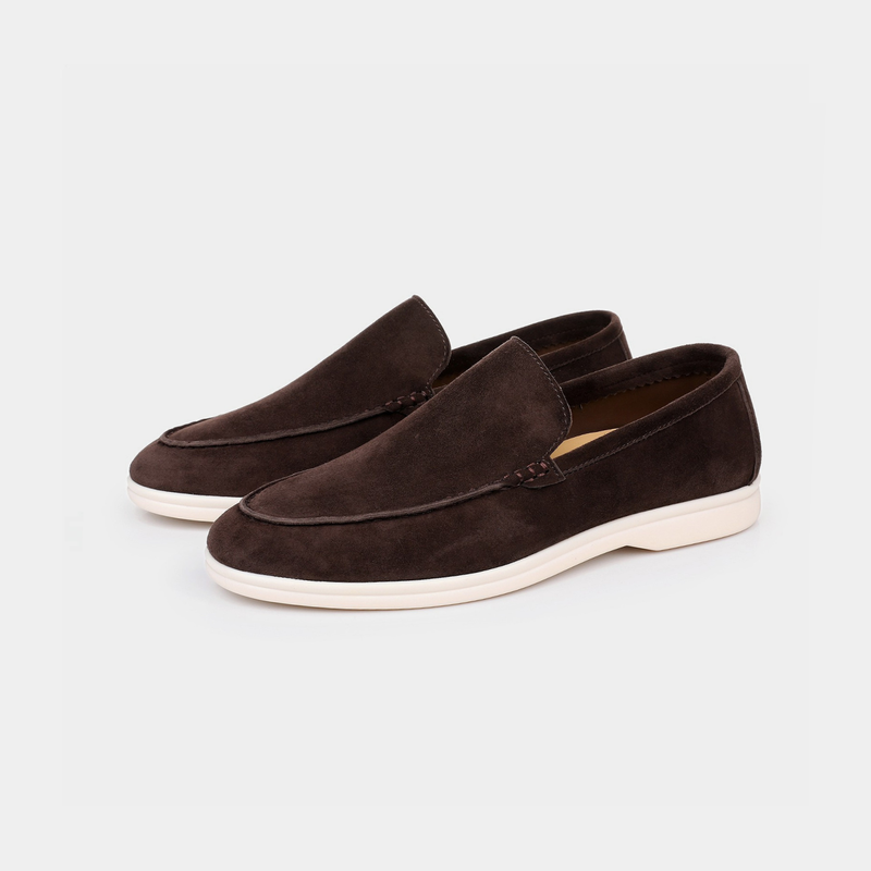 Herren Loafer Kaffee - Edle Wildleder Slipper mit Mandelspitze