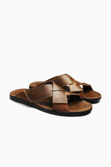 Herren Sandalen Leder Kreuzriemen Sommerschuhe Braun