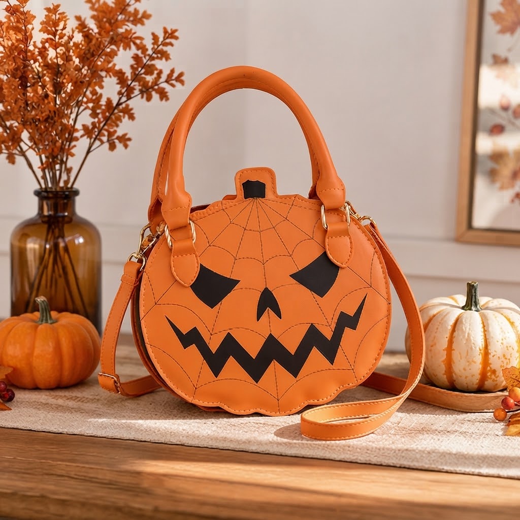 Kürbis-Kunstleder-Handtasche - Halloween-Accessoire